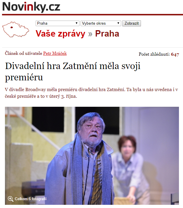 Divadelní hra Zatmění měla svoji premiéru – Novinky.cz