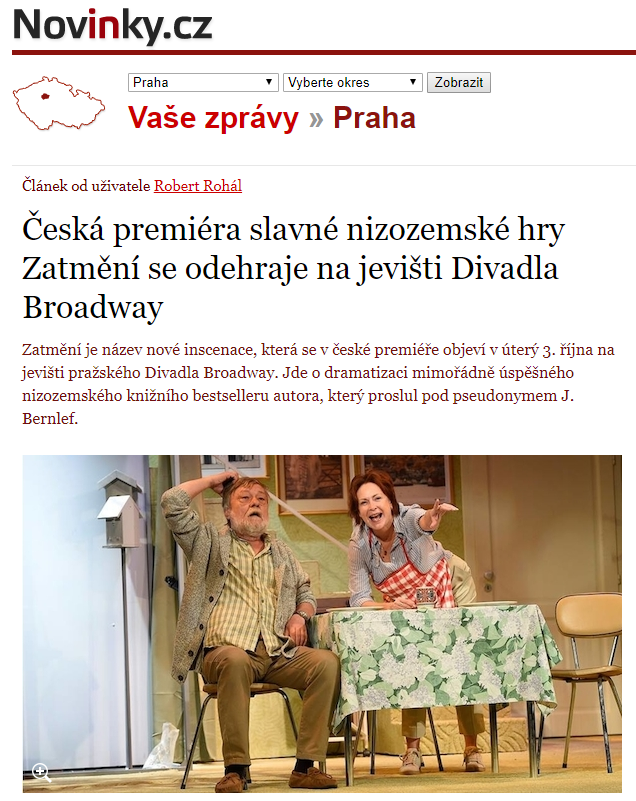 Česká premiéra slavné nizozemské hry Zatmění se odehraje na jevišti Divadla Broadway – Novinky.cz